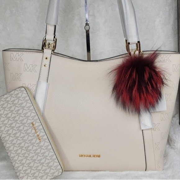 🎀 Michael Kors 3 SET Matching Shoulder Bag Tote Handbag Wallet Charm Pom NWT - Picture 1 of 14